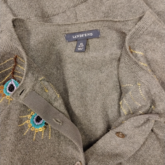 Lands' End Gray Embroidered Women's Cardigan Sweater Size XL 18-20 - Picture 5 of 7
